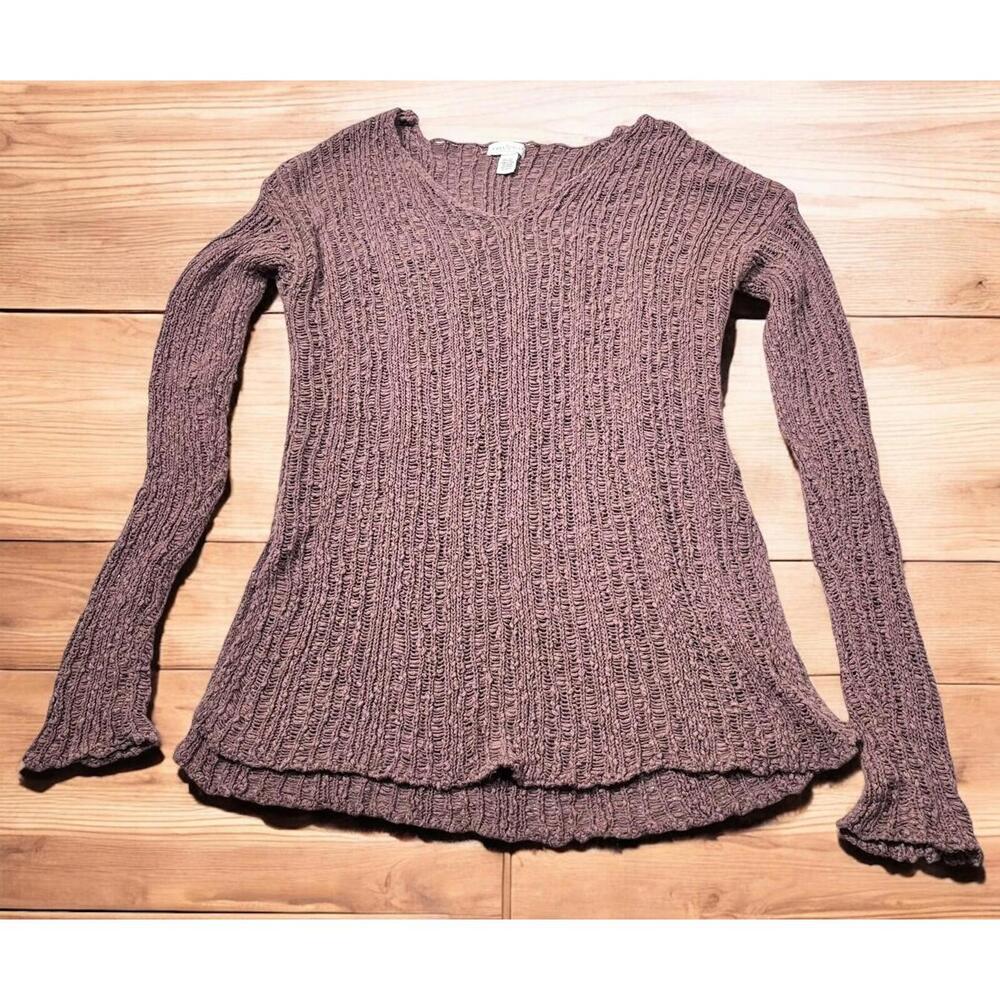 Full Tilt Sweater Womens S Rose Light Cotton Side Slit V-Neck Long Sleeve